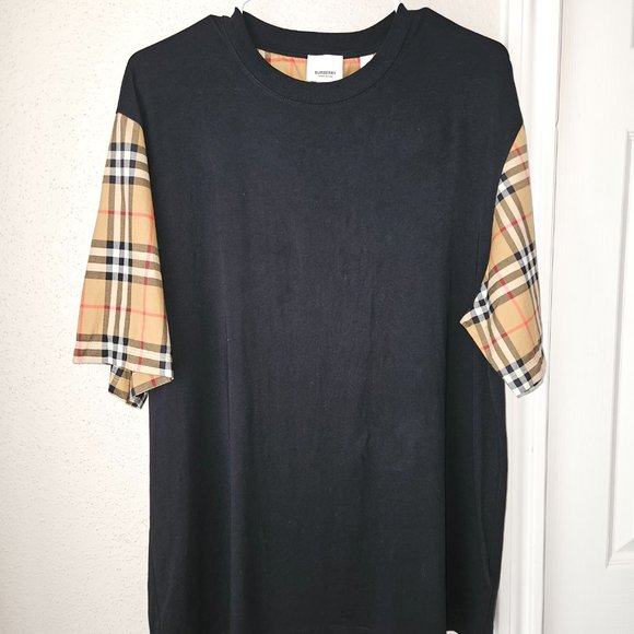 Burberry Unisex Check Sleeve Cotton T-shirt - Picture 2 of 7